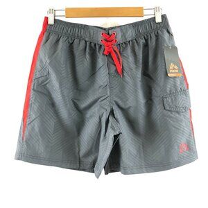 RBX Mens Swim Trunks Cargo Striped Gray Red Mesh Elastic Waist Size S